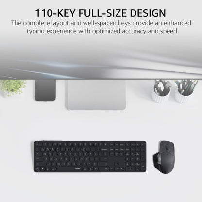 Rapoo 9560M Wireless Keyboard and Mouse Combo, Blade-Series E9550L 110-Key Ultra-Thin Keyboard and MT760SE Wireless Mouse, Support 4 Devices, Quiet, USB-C, Rechargeable, for Windows/Mac/Linux/Chrome