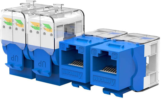 AMPCOM CAT6 Keystone Jack Tool-Less RJ45 UTP, No Punch-Down Tool Required Module Coupler -12-Pack Blue