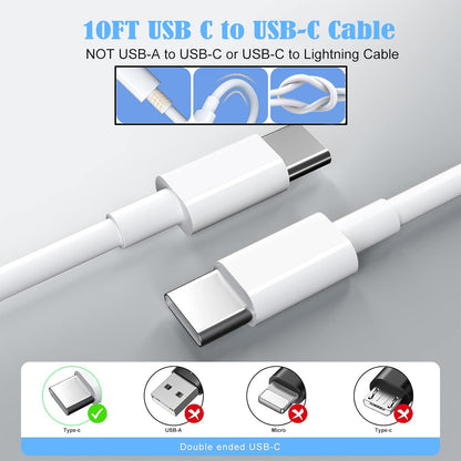 10FT Fast Charging Cord for iPhone 16 15,3Pack Extra Long 10Foot USB C to Type C Charger Cable 20W USB C Charger Block Cube Super Quick Charging for iPhone 16 15 Pro/Plus/Pro/Pro Max,iPad Pro/Air/Mini