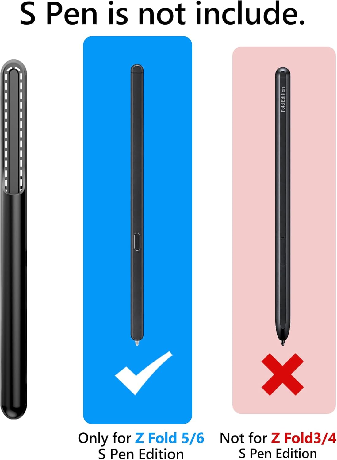 for Samsung Galaxy Z Fold 6 Case with Card Holder & S Pen Holder & Slide Camera Cover, Built-in Hinge Protection & Screen Protector, Durable Wallet Phone Cover Case for Z Fold 6 5G 2024, Black