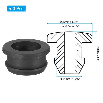 PATIKIL 21mm / 13/16 Inch Drill Hole,5/8 Inch ID Rubber Grommets, 3Pcs Top Hat Grommet for Wiring Eyelet Ring Gasket Automotive Firewall Cable Hole Plugs Wires Protection, Black