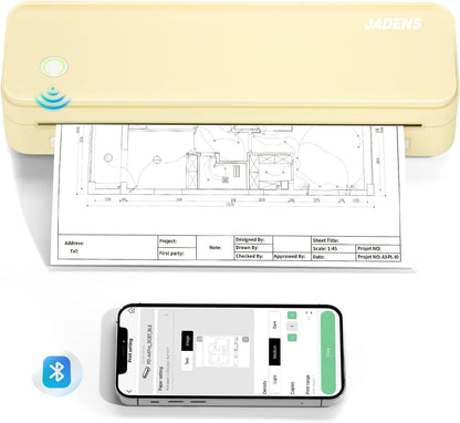JADENS Portable Printers Wireless for Travel, Thermal Inkless Printer, Support 8.5" X 11" Thermal Paper(Yellow)