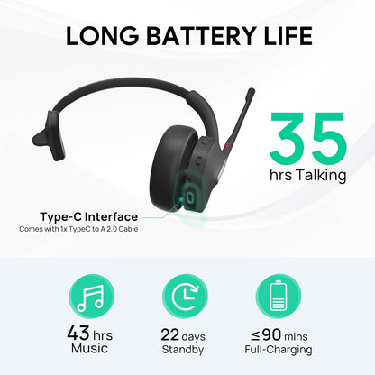 Yealink BH70 Mono Teams Wireless Headset with Mic for Work, Microsoft Teams Certified Bluetooth Headphone for 35h Calling, 91g All-Day Wearing Comfort, Perfect for Open Office, USB-C/A