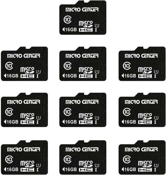 Micro Center 16GB Class 10 MicroSDHC Flash Memory Card with Adapter for Mobile Device Storage Phone, Tablet, Drone & Full HD Video Recording - 80MB/s UHS-I, C10, U1 (10 Pack)