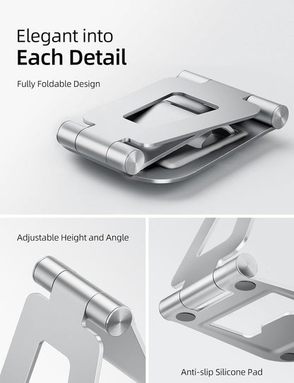 Nulaxy Aluminum Dual Foldable iPad Stand, Fully Adjustable Desktop Tablet Holder, Tablet Accessories for Office Kindle Compatible with Mobile Devices iPad Pro/Air/Mini, iPhone Pro/Max/Plus, Silver