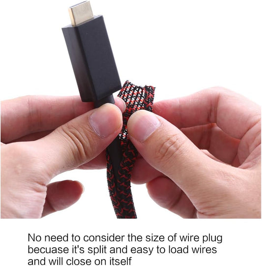 Alex Tech 25ft - 1/4 inch Cord Protector Wire Loom Tubing Cable Sleeve Split Sleeving For USB Cable Power Cord Audio Video Cable – Protect Cat From Chewing Cords - Blackred