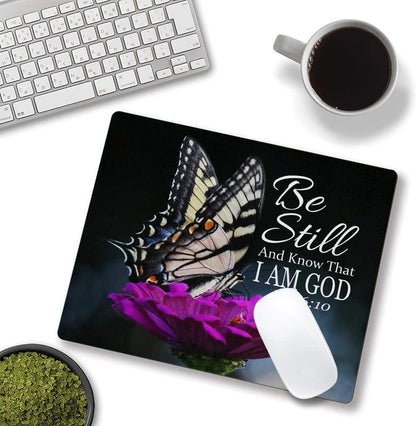 Hokafenle Mouse Pad, Butterfly Mouse Pad with Inspirational Quote Design, Square Waterproof Cloth Mouse Mat Non-Slip Rubber Base Computer MousePads for Office Laptop, Psalm 46:10