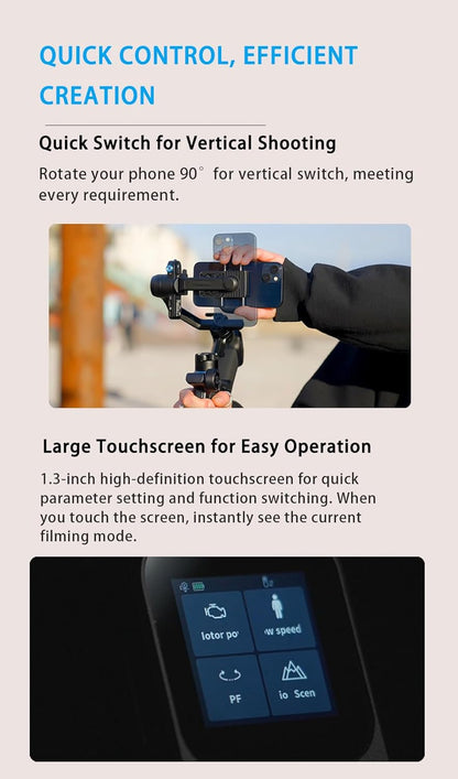 FeiyuTech SCORP Mini 3 Gimbal Stabilizer for Smartphone, Built-in AI Tracking Module & Cooling Fan, 2KG Payload 3-Axis Phone Gimbal with Integrated Grip Design, Gimbal Stabilizer for iPhone & Android