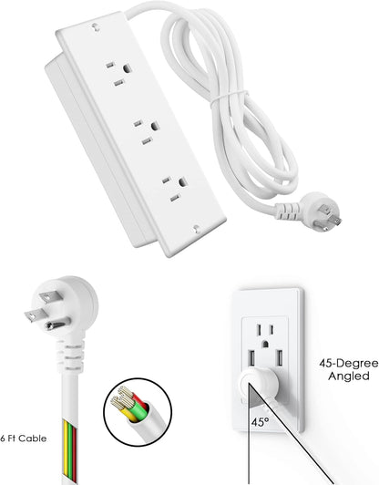 Conference Recessed Power Strip Waterproof,Table Power Outlet,Furniture Flush Mount Desk Outlet Station,3 Outlets,IPX6 Waterproof,10FT Extension Cord Multiple Outlet (White)