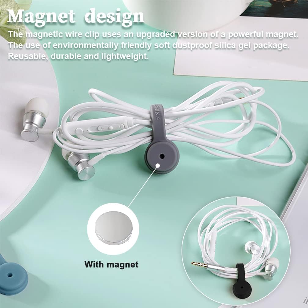 Viaky 6 Packs Magnet Wire Winder Straps, Multi-Colored Noticeboard Fridge Clips Silicone Cable Organizer Reusable Tie Phone Earbuds Bookmark Whiteboard Fridge (Lake Blue, Blue, Gray)