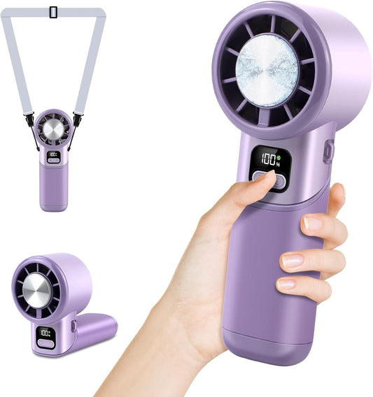 High-Speed Portable Handheld Turbo Fan with Ice Cooler, LED Display, 3600mAh Rechargeable Fan, Up to 9H Runtime, 90°Foldable Mini Fans for Travel, Commute, Outdoor, Gifts for Women Men