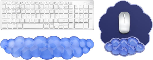 Gel Cloud Keyboard and Mouse Wrist Rest, Cute Wrist Support and Arm Support Rest for Typing Pain Relief，Suitable for Office/Computer/Laptop/Gaming Set-Blue