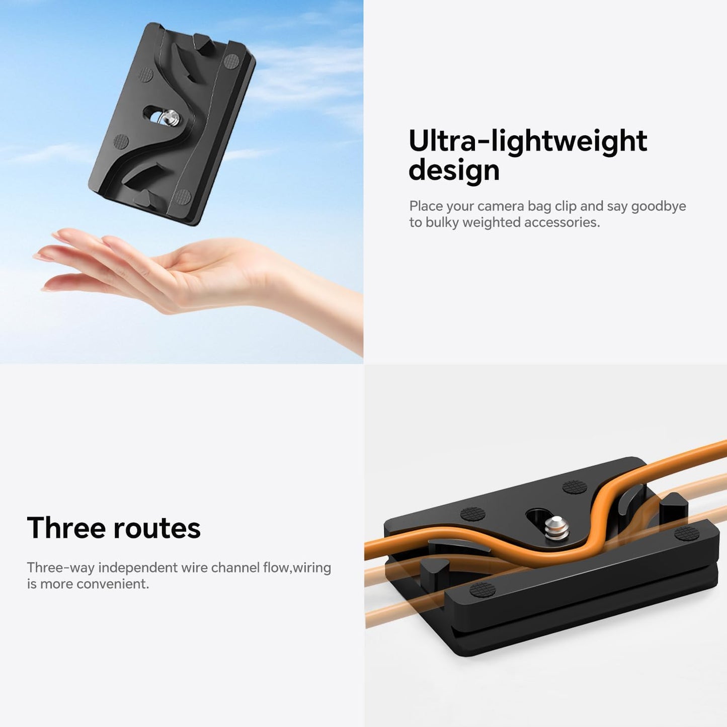 Aluminum Camera Cable Locking Clip - Adjustable USB/HDMI Protector with 1/4-inch Threads, Secure Cable Clip for DSLR Camera Photographer Students (Black)