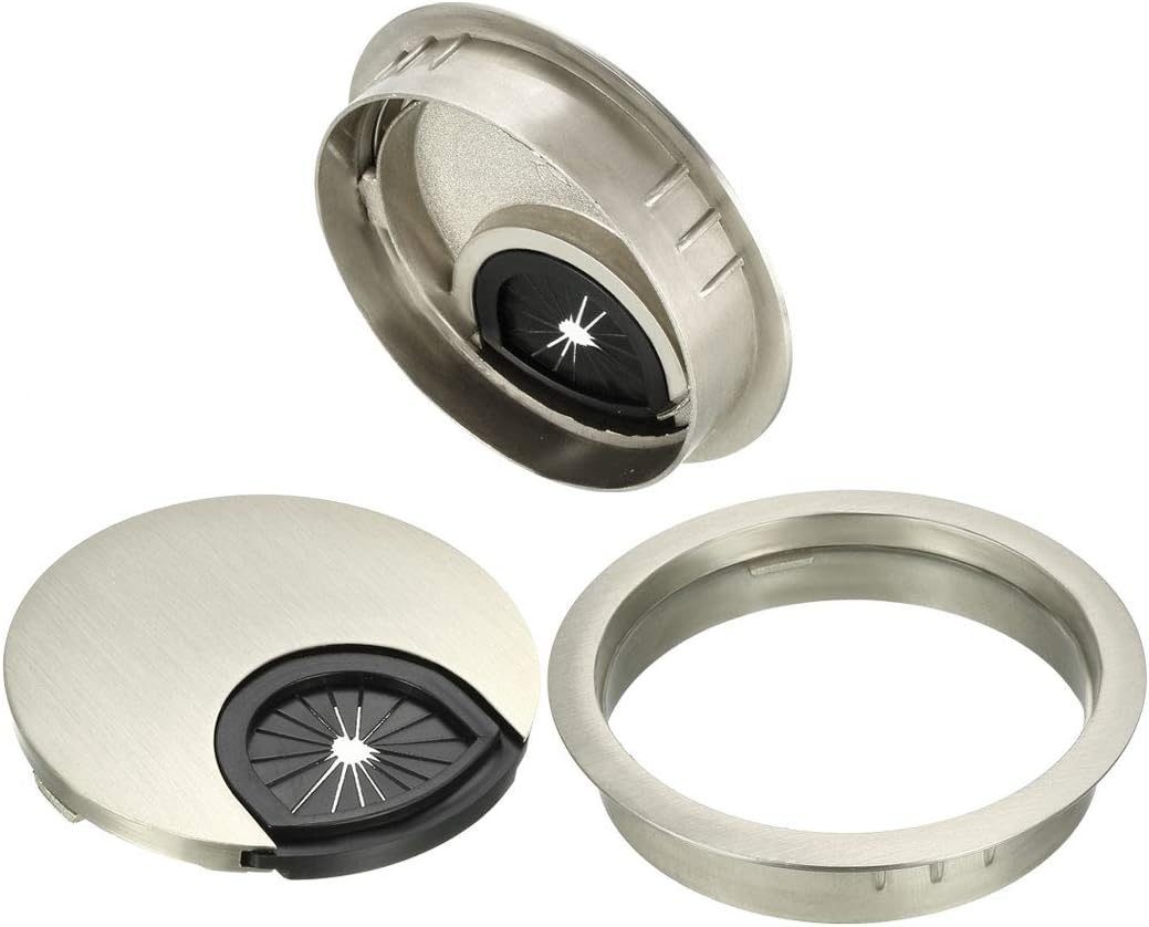 uxcell Cable Hole Cover, 2.4Inch/60mm Zinc Alloy Desk Wire Cord Cable Grommets Hole Cover for Office PC Desk Cable Cord Organizer, 4Pcs Wire Drawing Silver