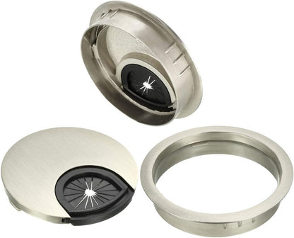 uxcell Cable Hole Cover, 2.4Inch/60mm Zinc Alloy Desk Wire Cord Cable Grommets Hole Cover for Office PC Desk Cable Cord Organizer, 4Pcs Wire Drawing Silver