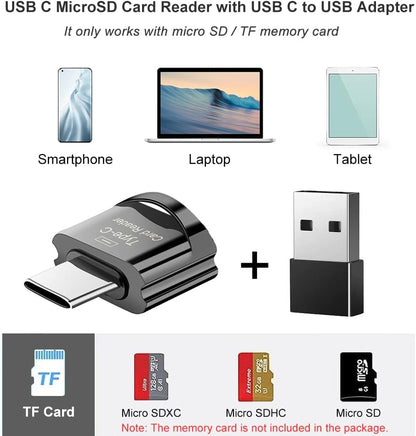 Type C Micro SD Card Reader, BorlterClamp USB C TF Card Reader Adapter with Keychain, Compatible with MacBook, iPhone 15,Laptops, Galaxy Phones and More