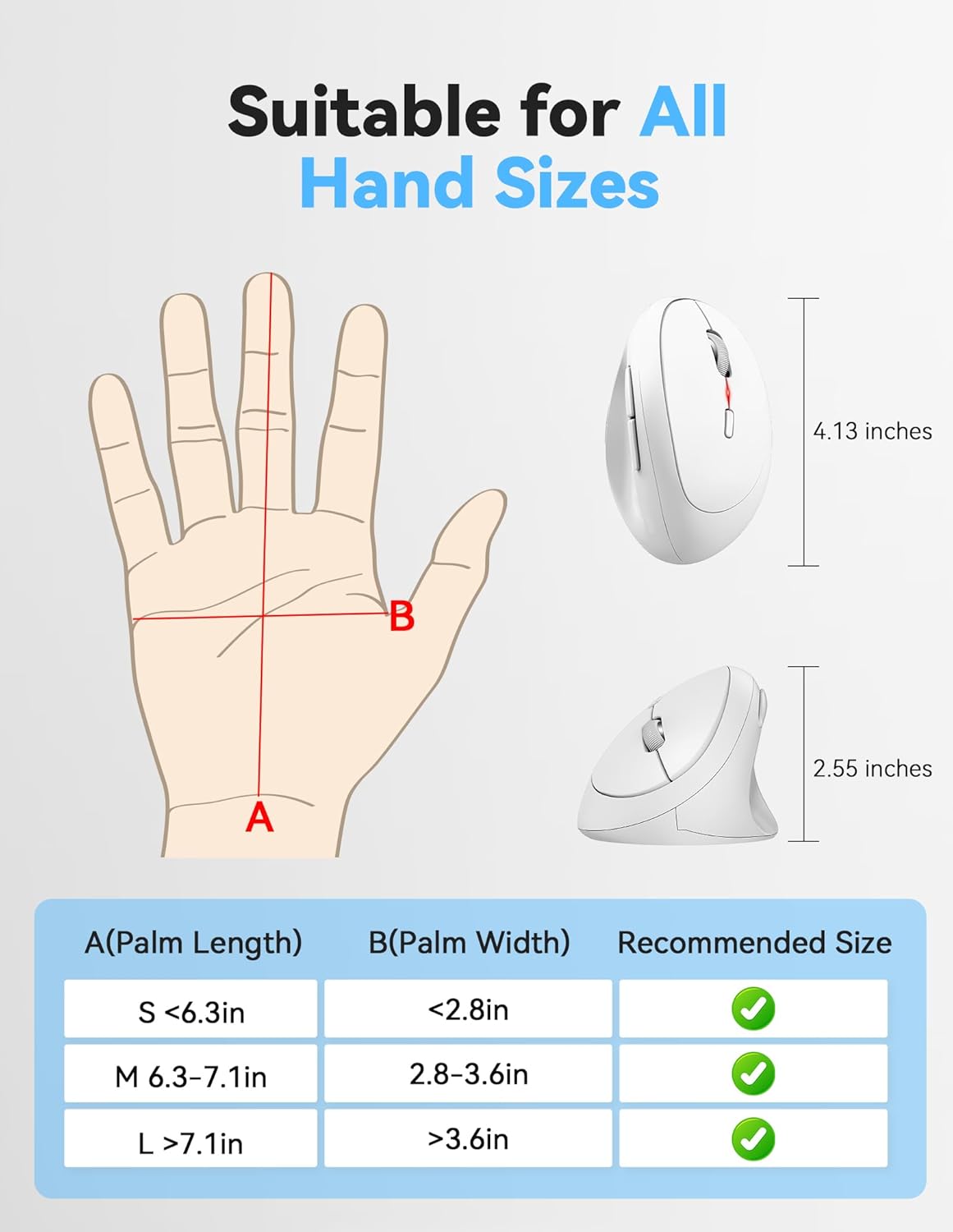 TECKNET Wireless Mouse, 5 Adjustable DPI Levels, 6 Buttons, 4800 DPI Wireless Vertical Mouse, 2.4G Silent Wireless Mouse for Laptop, PC, Chromebook, Mac - Light White