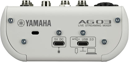 Yamaha AG03MK2 White 6-Channel Live Streaming Loopback Mixer/USB Interface with Steinberg Software Suite