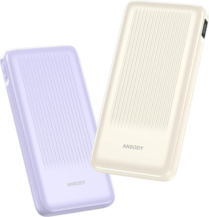 2-Pack 10000mAh Power Bank Fast Charging, 22.5W Compact USB C Portable Charger with 2 Outputs & 2 Inputs, LED Display Battery Pack Compatible with iPhone Samsung iPad Tablets, Purple & Beige