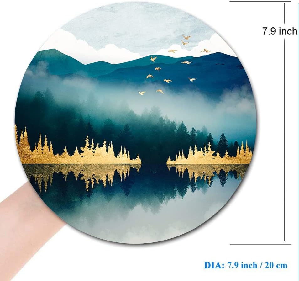 Mouse Pad, Round Personalized Computer Mouse Pads with Abstract Mountain Design, Washable Mouse Mat with Lycra Cloth, Gaming Office Home Non-Slip Rubber Base Mousepad