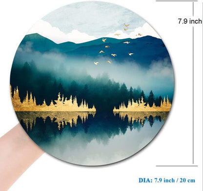 Mouse Pad, Round Personalized Computer Mouse Pads with Abstract Mountain Design, Washable Mouse Mat with Lycra Cloth, Gaming Office Home Non-Slip Rubber Base Mousepad