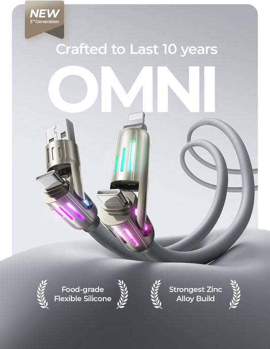 LISEN USB C to Lightning Cable, 240W 4 in 1 Charging Cable 6.6FT, Chubby USB A/C to C/Lightning with Light for iPhone 16e 16 15 14 Pro/MacBook/iPad/Samsung S25/Switch 2, Multi Chargers for All Devices