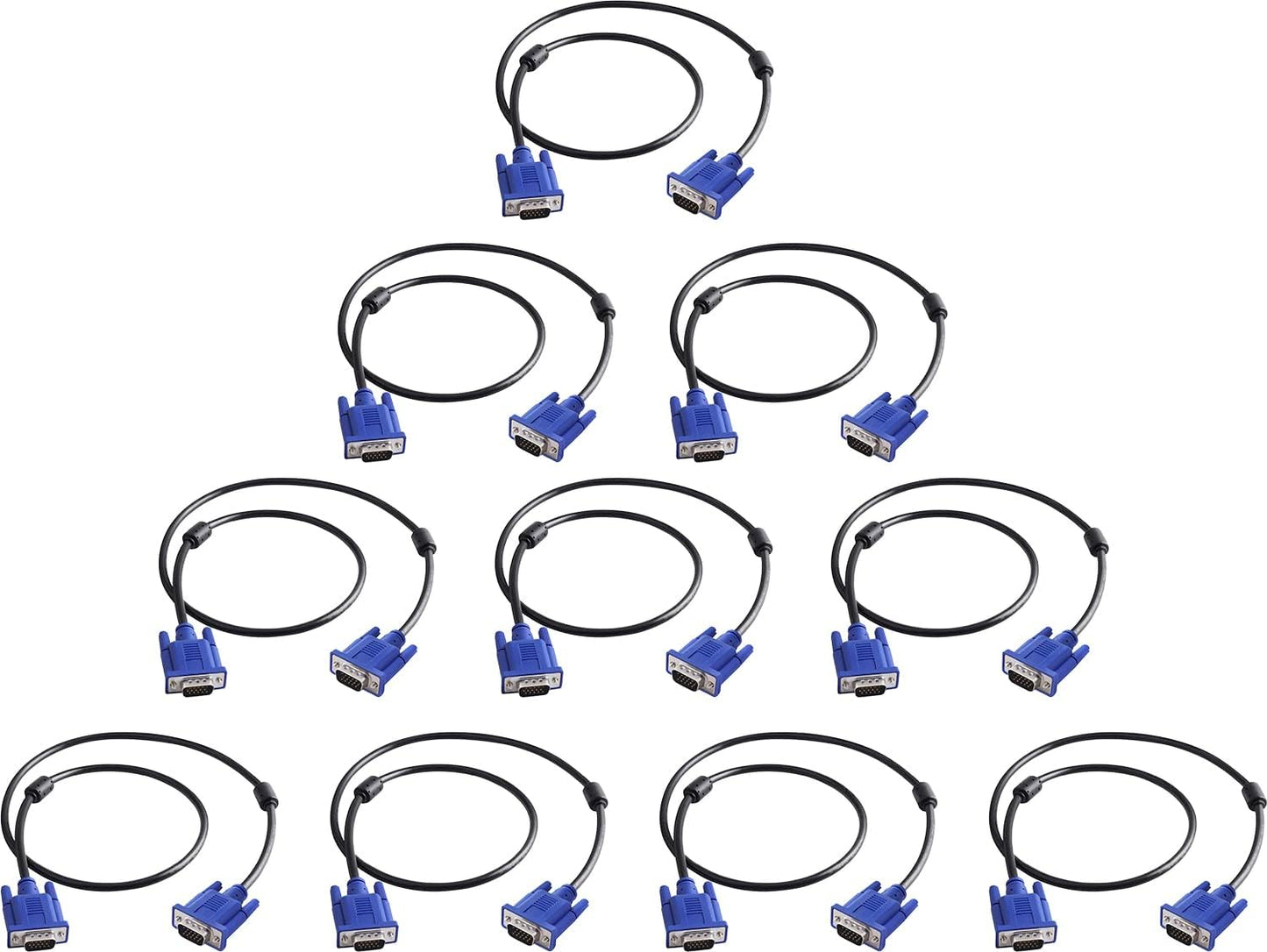 VGA to VGA Monitor Cable 10 Pack, 15 Pin Male to Male Computer Cord Support 1080P Full HD for Laptop TV Projector - 3 Feet