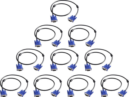 VGA to VGA Monitor Cable 10 Pack, 15 Pin Male to Male Computer Cord Support 1080P Full HD for Laptop TV Projector - 3 Feet