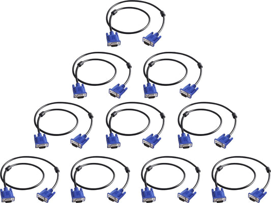 VGA to VGA Monitor Cable 10 Pack, 15 Pin Male to Male Computer Cord Support 1080P Full HD for Laptop TV Projector - 3 Feet