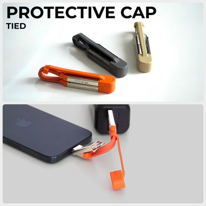 Rolling Square inCharge XS - 240W 4in1 Keyring Cable | Fast Charging & Data Transfer | Universal USB C/Lightning/USB Cable with Metal Housing | N52 Magnets | Eco-Friendly | Orange