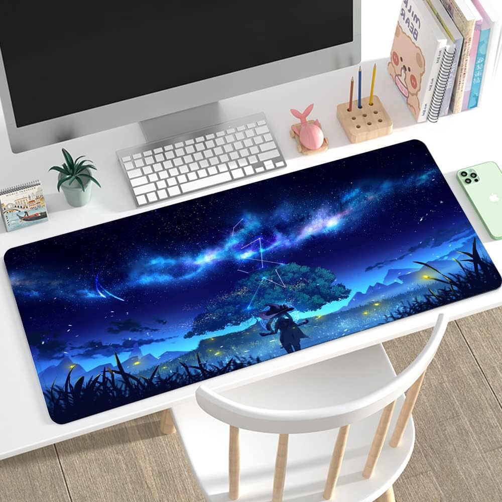 RTGGSEL 31.5x11.8 Inch Non-Slip Long Extended Large Gaming Mouse Pad with Stitched Edges XL Laptops Keyboard Mouse Mat(Starry Sky)