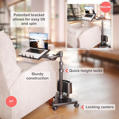 LEVO G2 Deluxe Adjustable Laptop Stand – Rolling Computer Desk & Ergonomic Table for Bed, Sofa, or Office – Portable Mobile Workstation with Tilt – Fits Devices up to 16″ - Charcoal & Black