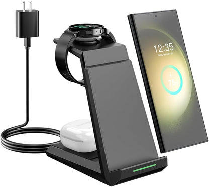 Wireless Charger for Samsung - NANAMI 3 in 1 Charging Station for Multiple Devices, Fast Charger Stand for Galaxy S25 S24 S23 Ultra S22 S21 Z Flip Fold 4,Galaxy Watch 6/5/5 Pro/4/3, Galaxy Buds 2 Pro