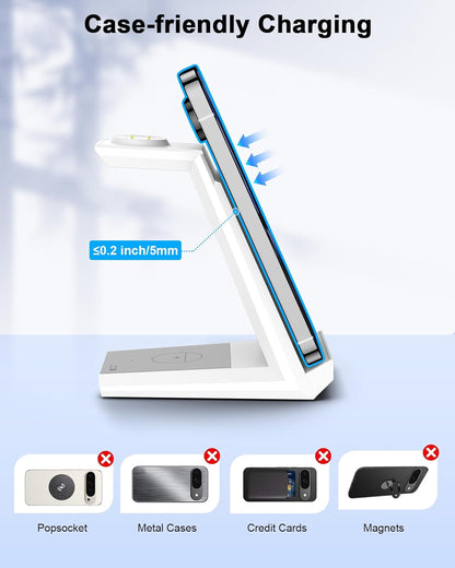 NANAMI Wireless Charger for Google - 3 in 1 Wireless Charging Station Fast Charger Stand Dock for Pixel 9 Pro XL/9/Fold/8/7/7A/6,Buds Pro 2/Pro, Watch 3/2,Fitbit Versa 4/Sense 2(Not for Pixel Watch 1)