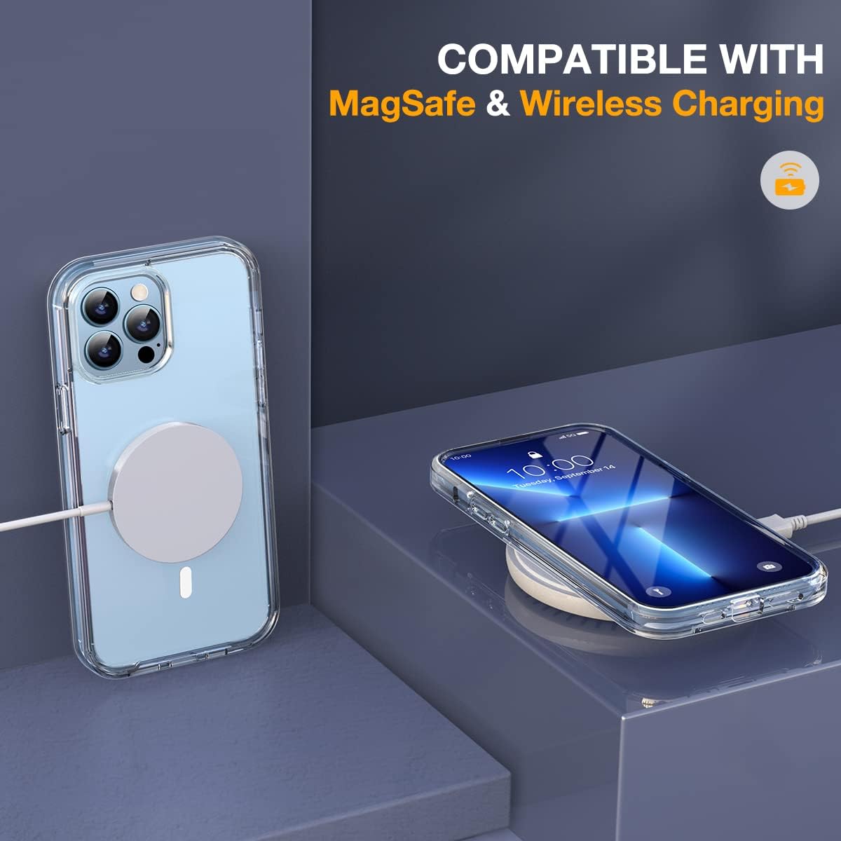 Miracase Magnetic Case for iPhone 13 Pro 6.1 Inch,with MagSafe,Built in Screen Protector,Full Body Protection(Clear)