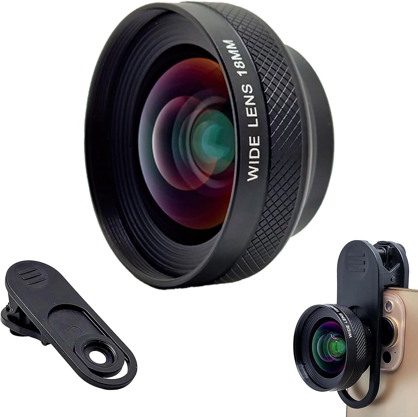 FotoZ 18mm Wide Angle Lens with 17mm Thread Lens Clip for iPhone & Samsung Galaxy and Most Smartphones, Compatible with SmallRig iPhone Samsung Smartphone Cage Case