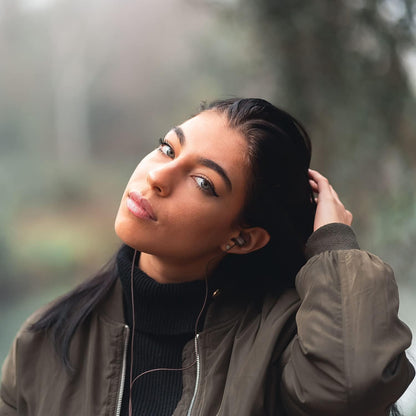 LUDOS Ultra Wired Earbuds in-Ear Headphones, 5 Years Warranty, Earphones with Microphone, Noise Isolating Ear Buds, Memory Foam for iPhone, Samsung, School Students, Kids, Women, Small Ears - Brown