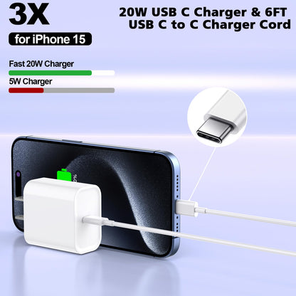 iPhone 16/15 Charger Fast Charging 20W USB Type C Charger Block 3Pack C Chargers Fast Charging Cord 10FT Long Charger Cable for iPhone16/16 Plus/16 Pro/16 Pro Max,iPhone 15,iPad Pro 12.9"/11",iPad Air
