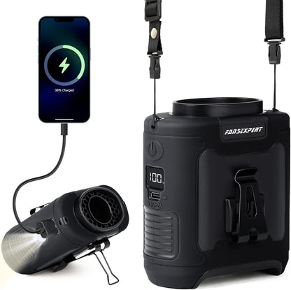 Portable Waist Fan Clip on, Personal Wearable Belt Fan 10000mAh Rechargeable Battery Under Shirt,5 Speeds with light, Neck Fan Hands-Free Cooling For Outdoor Camping Travel (Black)