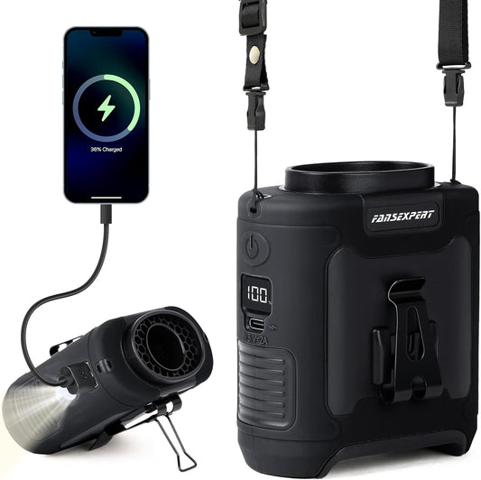 Portable Waist Fan Clip on, Personal Wearable Belt Fan 10000mAh Rechargeable Battery Under Shirt,5 Speeds with light, Neck Fan Hands-Free Cooling For Outdoor Camping Travel (Black)