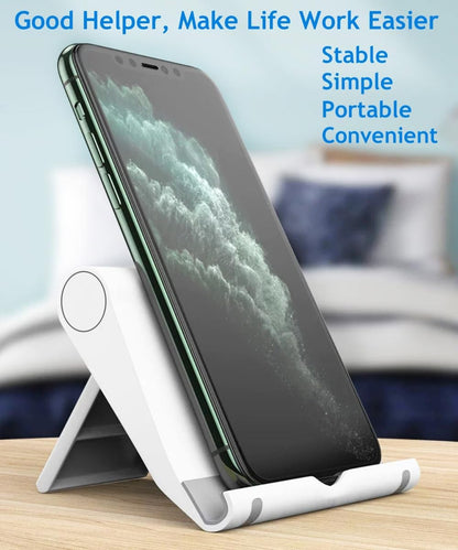 Cell Phone Stand for Desk Foldable Cell Phone Holder Desk Tablet Holder Mobile Phone Dock, Multi-Angle Universal Adjustable Tablet Dock (Pink+White)