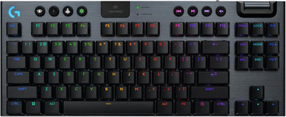 Logitech G915 X Lightspeed TKL Wireless Mechanical Gaming Keyboard, Double-Shot PBT Keycaps, Fully Programmable Keys, RGB Backlit Mac/PC Gaming Keyboards, Aluminum Finish, GL Linear Switches, Black