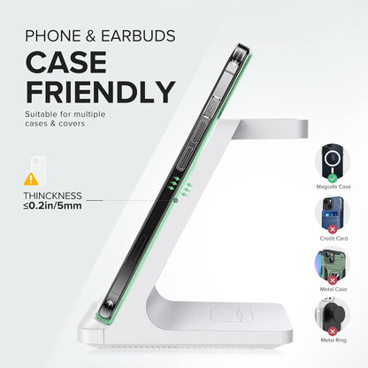 Wireless Charging Station, 3 in 1 Fast Wireless Charger Stand for Multiple Devices Apple Watch Ultra Series 10 9 8 7 6 SE 5 4 3 2, iPhone 16 15 14 13 12 11 Pro Max/Plus/Mini/X/XS/Max/XR/SE, Airpods