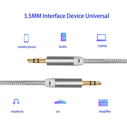 3.5mm Nylon Braided Stereo Audio Cable,(3 Pack) 4.9ft/1.5m Male to Male Aux Cord Audio Cord Compatible iPhones, iPads and Other 3.5mm DC Plug Port Device (Silver)