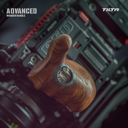 Tilta Advanced Left Side Wooden Handle (1/4-20" with Locating Pins - Type XI) | Black Walnut Wood & Aluminum Alloy Build | Quick Release Button