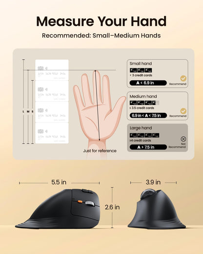 ProtoArc Vertical Wireless Trackball Mouse, EM05 NL Bluetooth Ergonomic Rollerball Mouse Rechargeable Computer Laptop Thumb Mice, 3 Device Connection, Compatible with iPad, Mac, Windows, PC-Gray