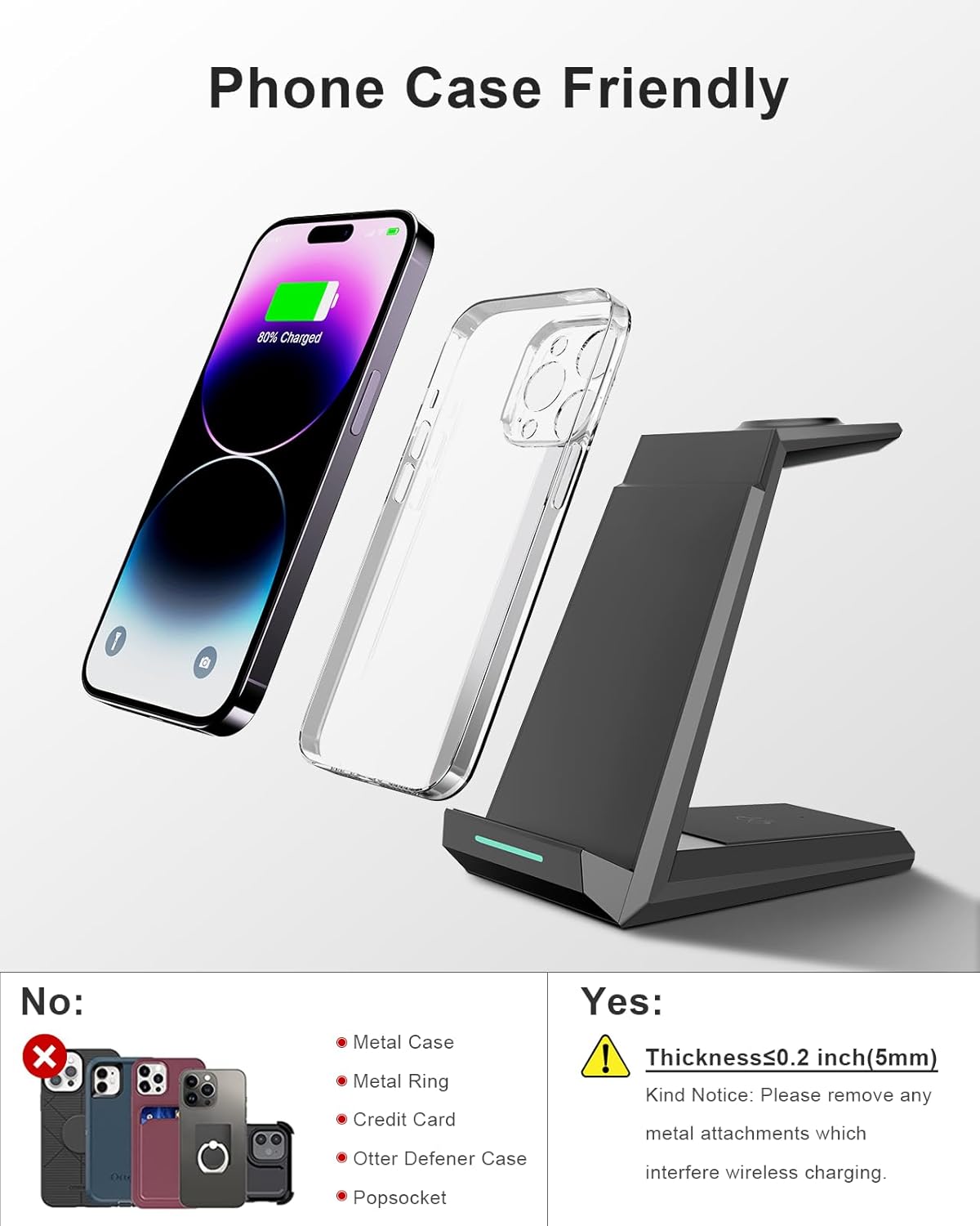 Wireless Charging Station for iPhone - ADADPU 3 in 1 Charger Stand for iPhone 16 Pro Max 15 14 13 12 11 Pro Max XR 8 Plus, for Apple Watch 8/7/SE/6/5/4/3/2,AirPods Pro/3/2(with 5ft Cable and Adapter)