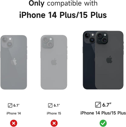 SURITCH for iPhone 14 Plus/15 Plus Case with Magnetic Camera Slide Cover and Adjustable Kickstand, Compatible with MagSafe, Shockproof Bumper Case Slim Protective Cover 6.7 Inch, Black