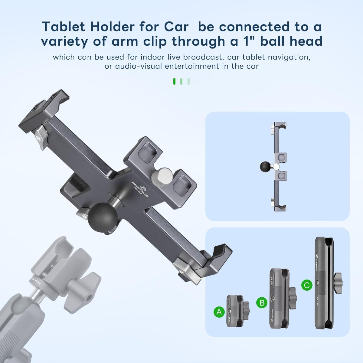 FANAUE Tablet Holder for Car with Ball Head, Lightweight Design, 360 Rotatable Ipad Mount - for Your Windshield, Dashboard, or Desk,Compatible with All 8"-12.9" Tablets (iPad Mini, iPad Pro 12.9)