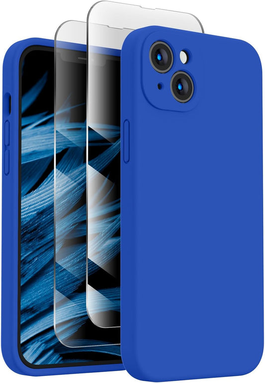 FireNova Designed for iPhone 13 Case, Silicone Upgraded [Camera Protection] Phone Case with [2 Screen Protectors], Soft Anti-Scratch Microfiber Lining Inside, 6.1 inch, Klein Blue